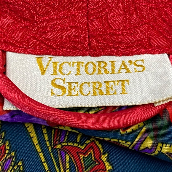 VICTORIA SECRET’S Vintage Kimono Robe Gold Label Red Floral 90’s Lingerie Sz M - Picture 3 of 8